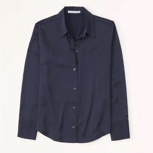 Abercrombie & Fitch Navy Satin Button-Down Shirt